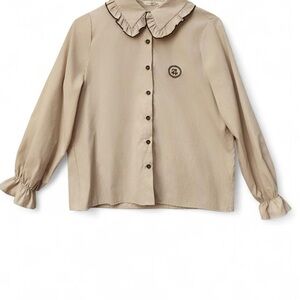 Elegant Beige Ruffle Collar Blouse